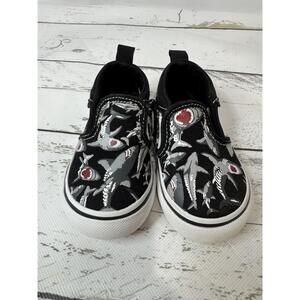 VANS Slip-On Sneakers Kids Size 5 Black Shark Print Easy On Off Casual Fun